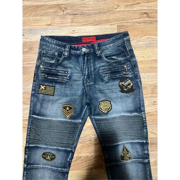 VICTORIOUS High-end Men’s Stretch Jeans W/ Military Patches 34 x 30 - Picture 2 of 7